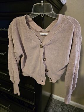 Mauve Button-Front Knit Cardigan
